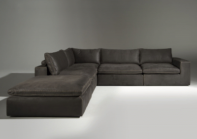 Ecksofa in Congo Leder schwarz