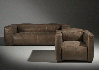 Ledersofa maximus Sessel mit schmale Armlehne 17cm und Sofa 2,5-Sitz mit Armlehn 32cm