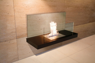 Ethanol Kamin Wall Flame 2, Stahl matt, Farbe schwarz, transparentes Glas